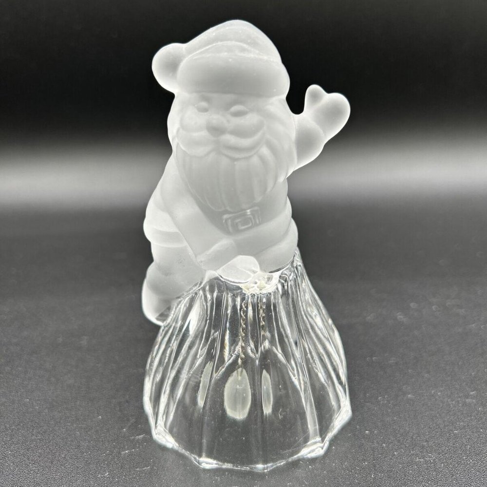 Vintage Crystal Clear Holiday Christmas Bell- Santa Claus Frosted 4 5/8”